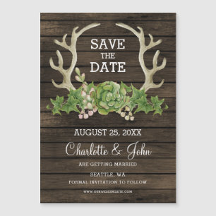 Carte Magnétique Bois de grange rustique Antlers succulents Enregis