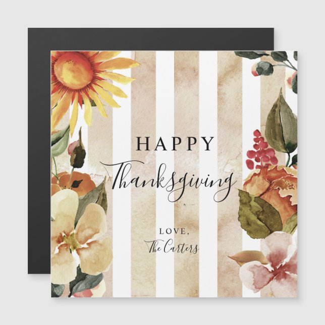 Carte Magnétique Bon thanksgiving Aquarelle Fleurs de chute Chic (Devant / Derrière)