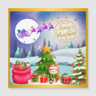 Carte Magnétique Bonhomme de neige Joyeux Noël Arbre Cadeau & Bonne