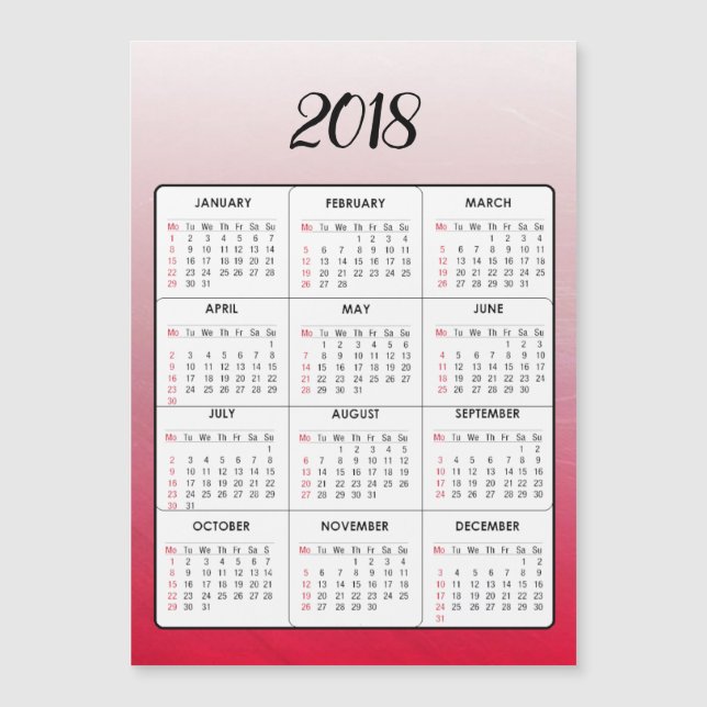 Carte Magnétique Bonne année 2018 Calendrier magnétique rouge (Devant)