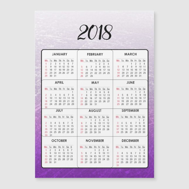 Carte Magnétique Bonne année 2018 Calendrier magnétique violet (Devant)