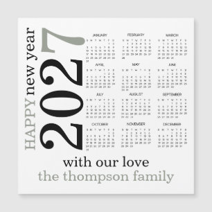 Carte Magnétique Bonne année 2027 Calendrier blanc vert sauge 