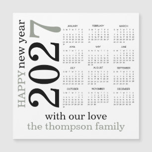 Carte Magnétique Bonne année 2027 Calendrier Vert Sauge Blanc