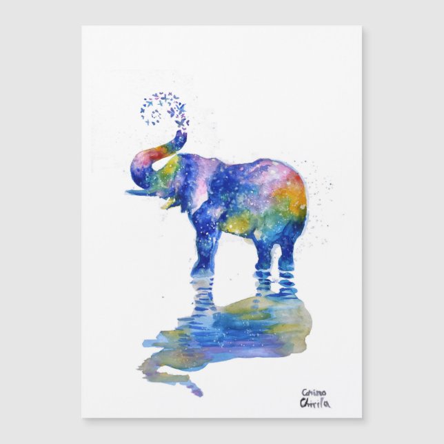 Carte Magnétique Bonne aquarelle d'éléphant (Devant)