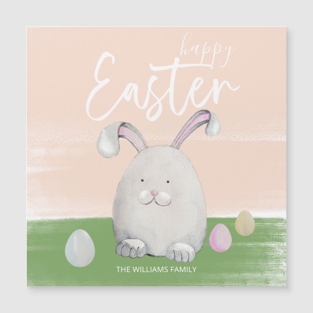 Carte Magnétique Bonne Mignonne Pâques Happy Bunny Aquarelle (Devant)