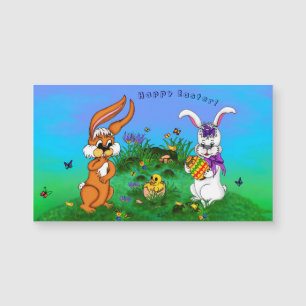 Carte Magnétique Bonne Pâques ! Lapin avec lapin et poussin