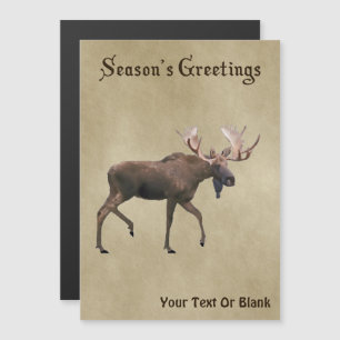 Carte Magnétique Bonnes Fêtes - Bull Moose Sur Vieux Papier