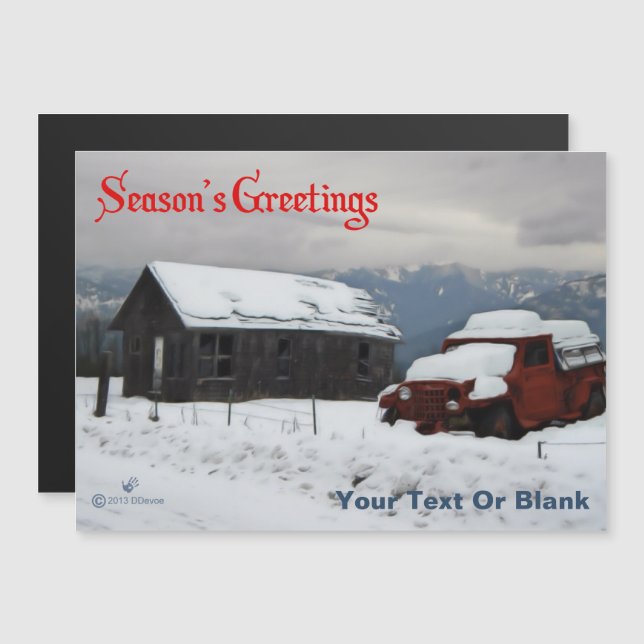 Carte Magnétique Bonnes Fêtes - Vieux Camion Rouge (Devant / Derrière)