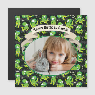 Carte Magnétique Boo Octopus Green Cute Anniversaire de enfant Magn