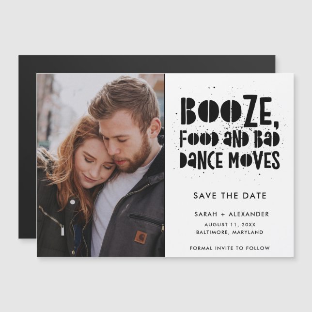 Carte Magnétique Booze, Nourriture, Mauvaise Danse Déplace Photo En (Devant / Derrière)