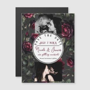 Carte Magnétique Bordeaux Roses Rouges Ombre Gris Floral Enregistre