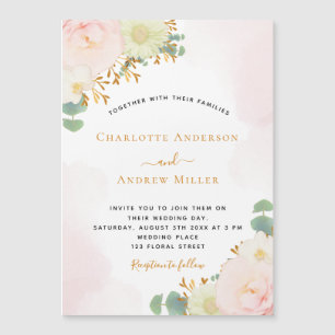 Carte Magnétique Boucles d'aquarelle rose vif blanc aimant mariage
