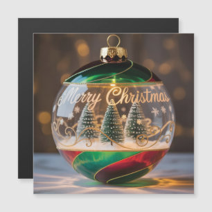 Carte Magnétique Boule à neige en ornement de Noël avec petit arbre