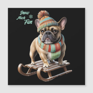 Carte Magnétique Bouledogue français faisant une descente en traîne