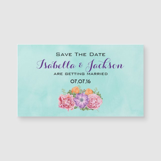 Carte Magnétique Bouquet d'aquarelle Fleur Mariage Enregistrer la d (Devant)