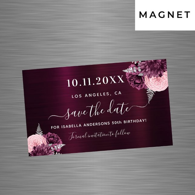 Carte Magnétique Bourgogne floral 50e anniversaire Enregistrer l'ai (Créateur téléchargé)