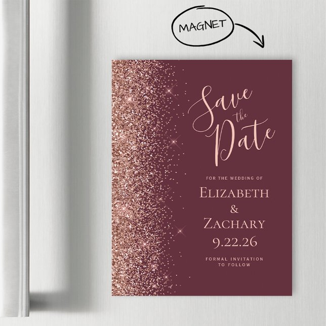 Carte Magnétique Bourgogne Rose Gold Parties scintillant magnétique (Créateur téléchargé)