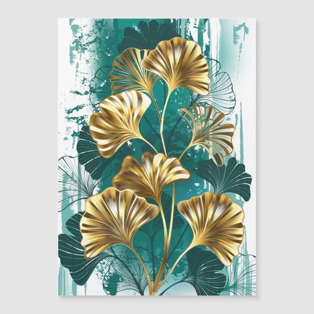 Carte Magnétique Branche avec Feuilles d'or Ginko Biloba (Devant)