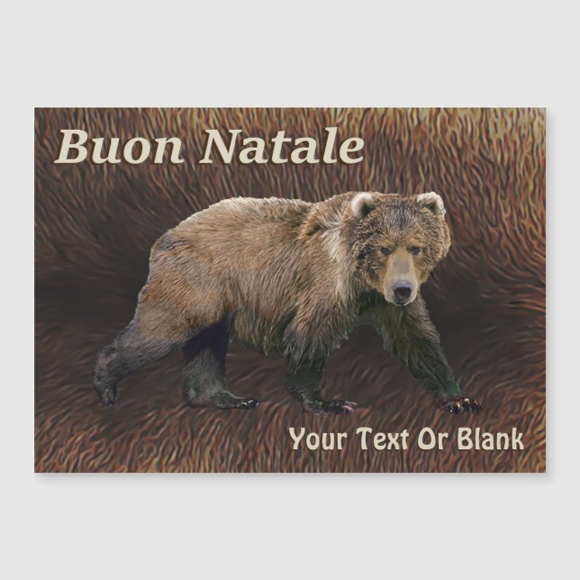 Carte Magnétique Buon Natale - Ours De Kodiak Sur Fourrure De Carib (Devant)