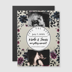 Carte Magnétique Burgundy Bleu Minuit Floral Almond Mariage Encre