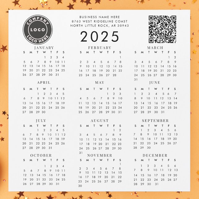 Carte Magnétique Business Logo Entreprise Code QR 2025 Calendrier (2025 Square Magnetic Calendar with QR Code and Business Logo)