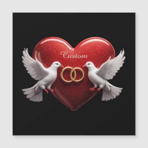 Carte Magnétique Cadeau de mariage romantique Cœur de colombes
