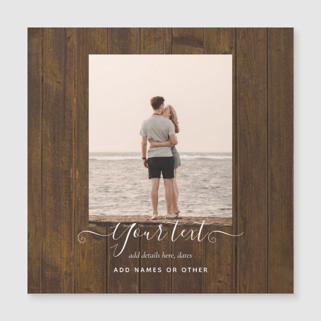Carte Magnétique Cadeaux de photo rustique Texte personnalisé Famil (Devant)
