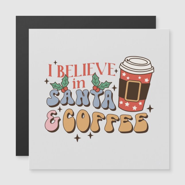 Carte Magnétique Café de Noël | Père Noël et café (Devant / Derrière)
