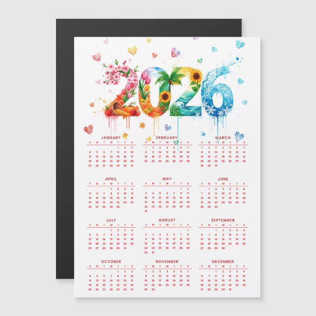 Carte Magnétique Calendar 2026 with four season (Devant / Derrière)
