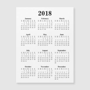 Carte Magnétique Calendrier 2018 en blanc