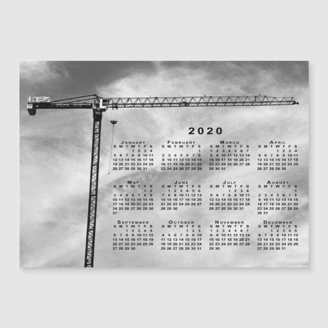 Carte Magnétique Calendrier 2020 Chic Construction Grue Photo (Devant)