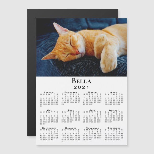 Carte Magnétique Calendrier 2021 avec photo et nom de l'animal pers (Devant / Derrière)