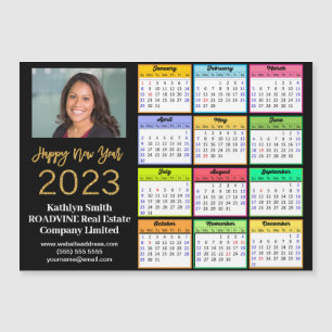 Carte Magnétique Calendrier 2023 Business Modern Script Photo Magne