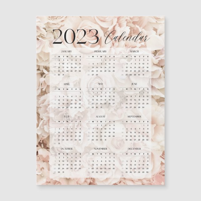 Carte Magnétique calendrier 2023  floral rose (Devant)
