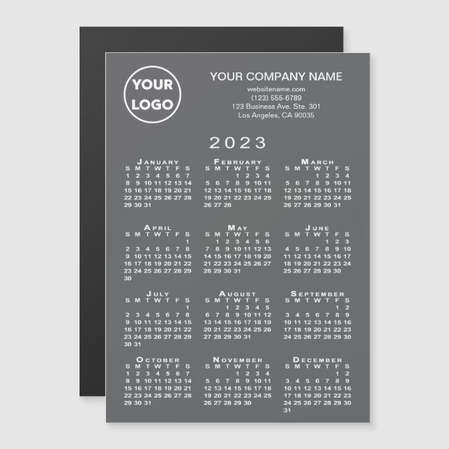 Carte Magnétique Calendrier 2023 - Logo d'entreprise - Gris de text (Devant / Derrière)