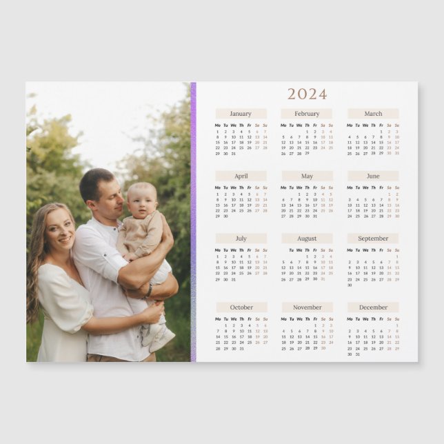 Carte Magnétique Calendrier 2024 avec photo personnalisée (Devant)