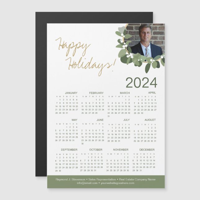 Carte Magnétique Calendrier 2024 Immobilier photo Joyeux jours féri (Devant / Derrière)