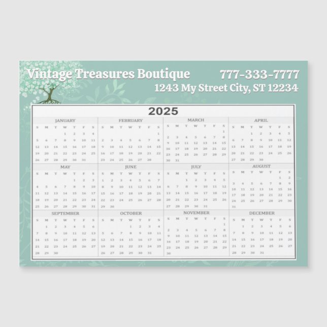 Carte Magnétique Calendrier 2025 Arbre de feuilles cardiaques Flora (Devant)
