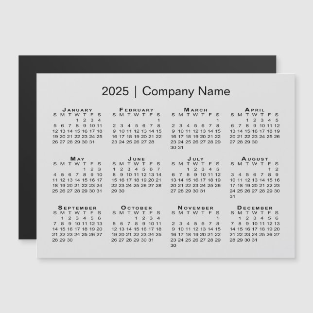 Carte Magnétique Calendrier 2025 avec nom de l'entreprise Gray Magn (Devant / Derrière)