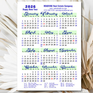 Carte Magnétique Calendrier 2025 Bleu Script Simple Entreprise Magn