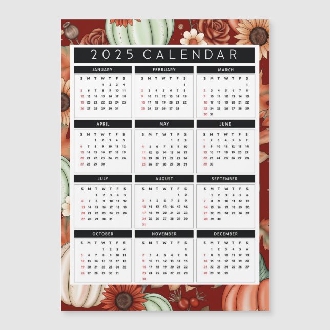 Carte Magnétique Calendrier 2025 du prospectus de tournesol - année (Devant)