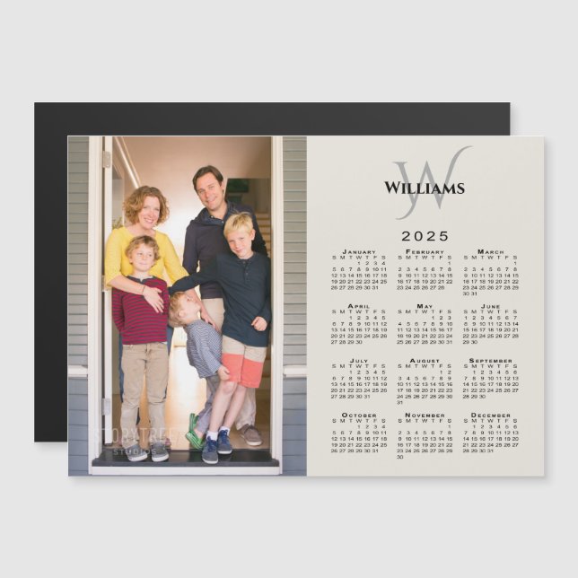 Carte Magnétique Calendrier 2025 Photo personnalisée Monogramme Aim (Devant / Derrière)