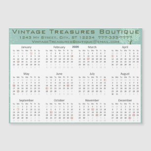 Carte Magnétique Calendrier 2025 Vert Menthe Cœur Feuille Arbre