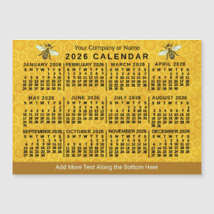 Carte Magnétique Calendrier 2026 abeille nid d'abeille personnalisé