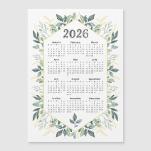 Carte Magnétique Calendrier 2026 Aquarelle moderne Feuilles botaniq