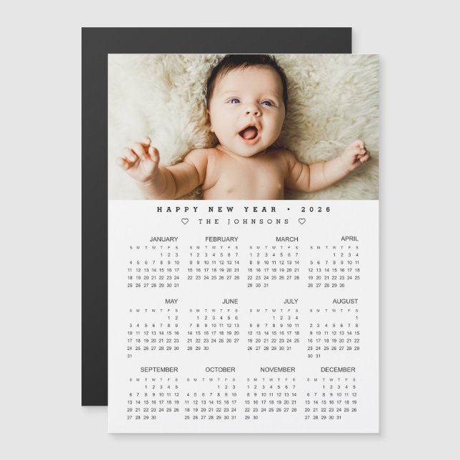 Carte Magnétique Calendrier 2026 avec photo - vue année complète ma (Devant / Derrière)