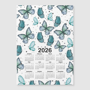 Carte Magnétique Calendrier 2026 Blue Green Butterflies Motif
