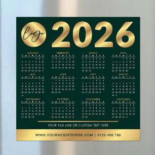Carte Magnétique Calendrier 2026 Business Logo Green & Gold Corpora