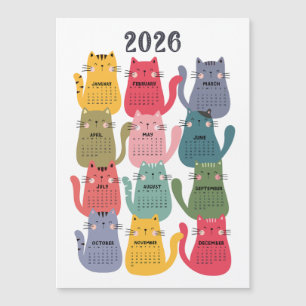 Carte Magnétique Calendrier 2026 Chats colorés