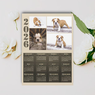Carte Magnétique Calendrier 2026 Chien Animal Compagnon 4 Photo Col